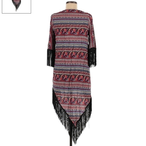 Love Tease Paisley Print Multicolored Kimono Women's Medium M Tassel Trim EUC - Picture 2 of 7